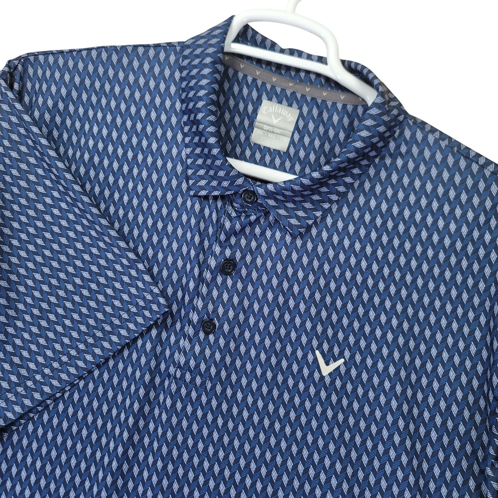Callaway Polo Shirt Mens XXL Blue Excellent Opti-Dri Geometric Golf Top